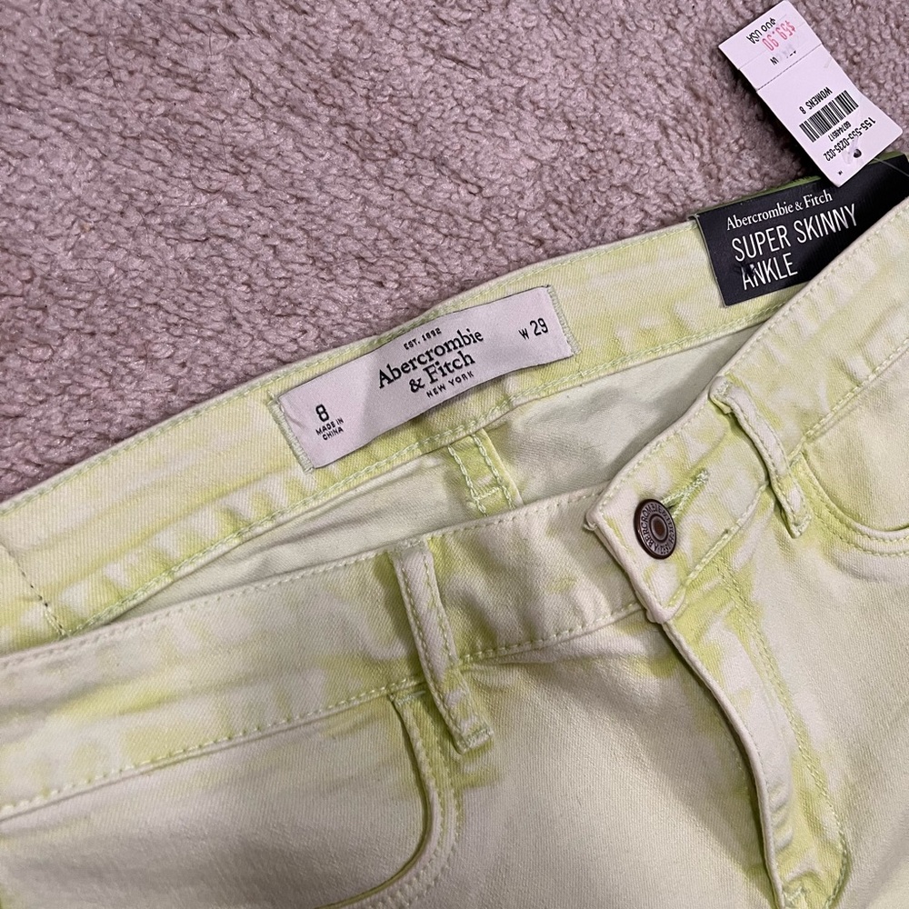 NWT Abercrombie & Fitch Neon Green/Yellow Super Skinny Ankle Jeans